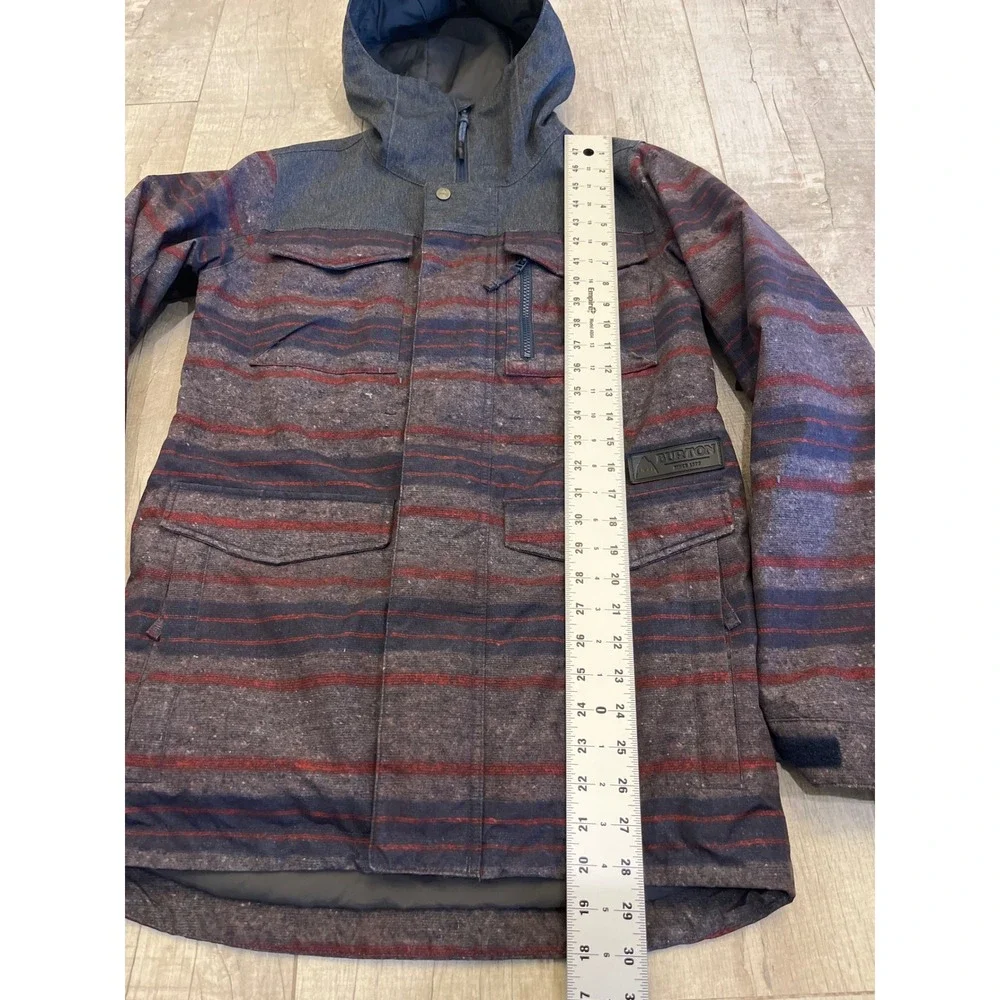 Burton Mens Striped Snowboard‎ Jacket Hooded Blue Red Outerwear Small